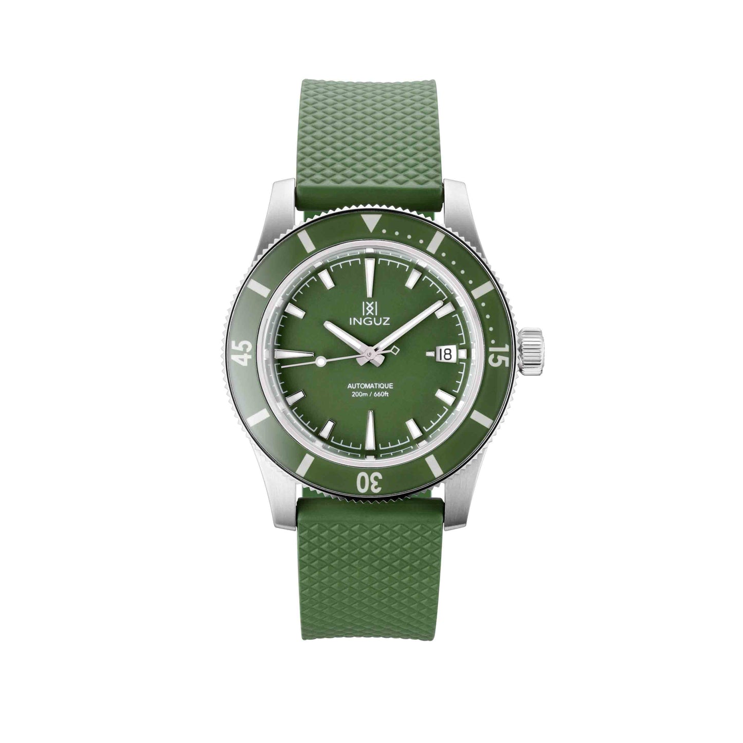 Montre Inguz La Teignouse cadran vert bracelet caoutchouc