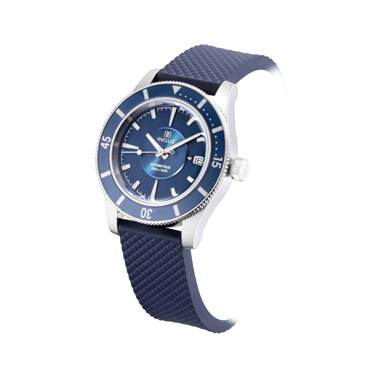 Montre Inguz La Teignouse cadran relief bleu bracelet caoutchouc