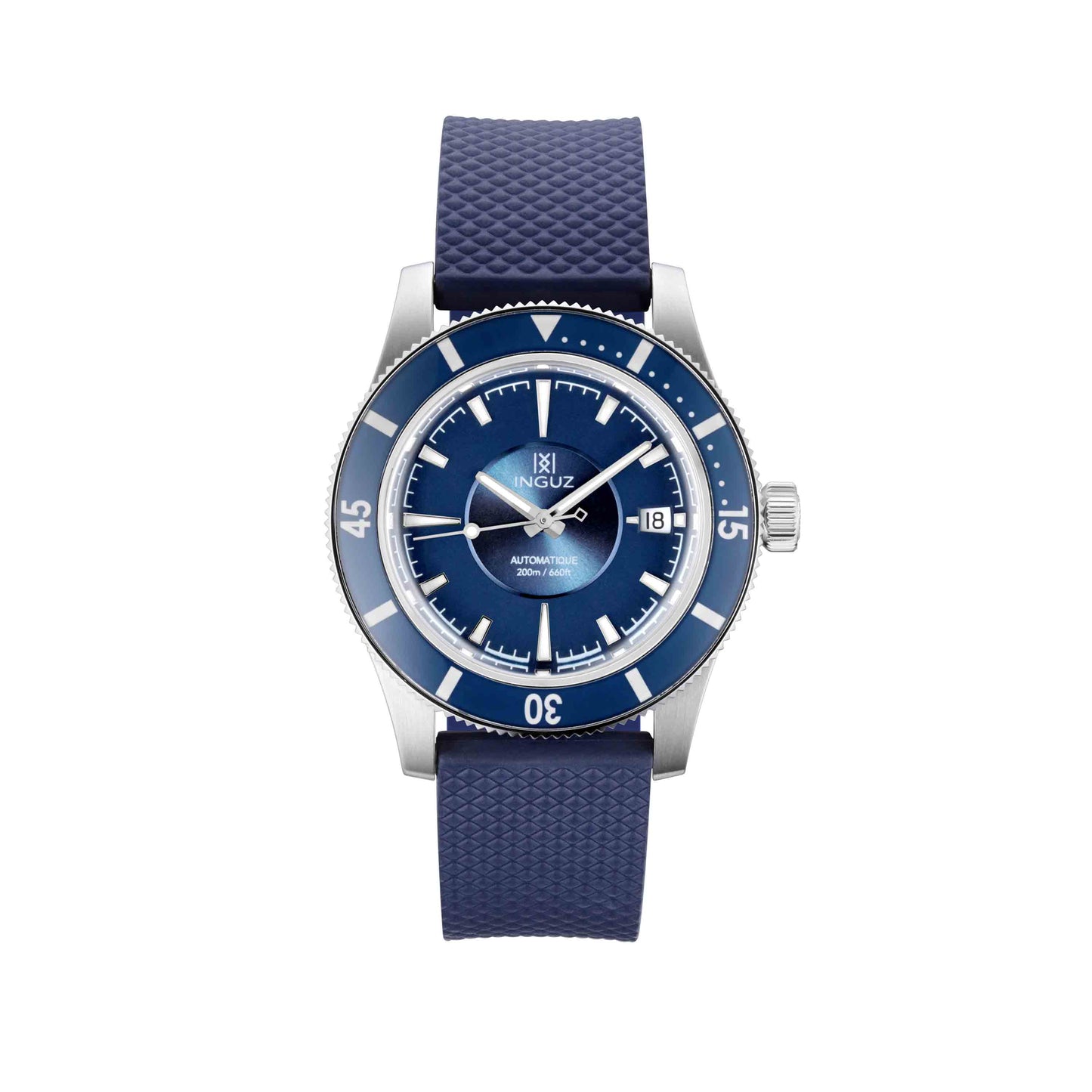 Montre Inguz La Teignouse cadran relief bleu bracelet caoutchouc