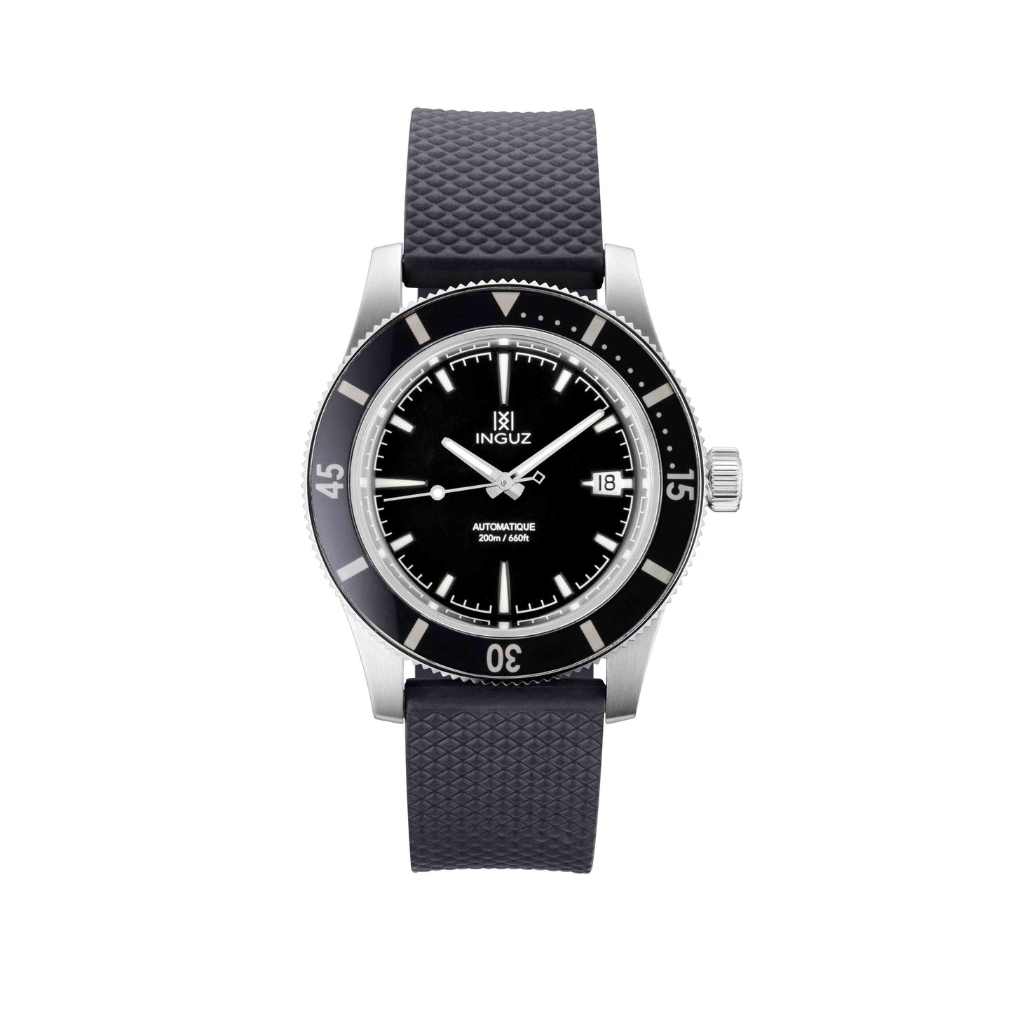 Montre Inguz La Teignouse cadran sandwich noir bracelet caoutchouc