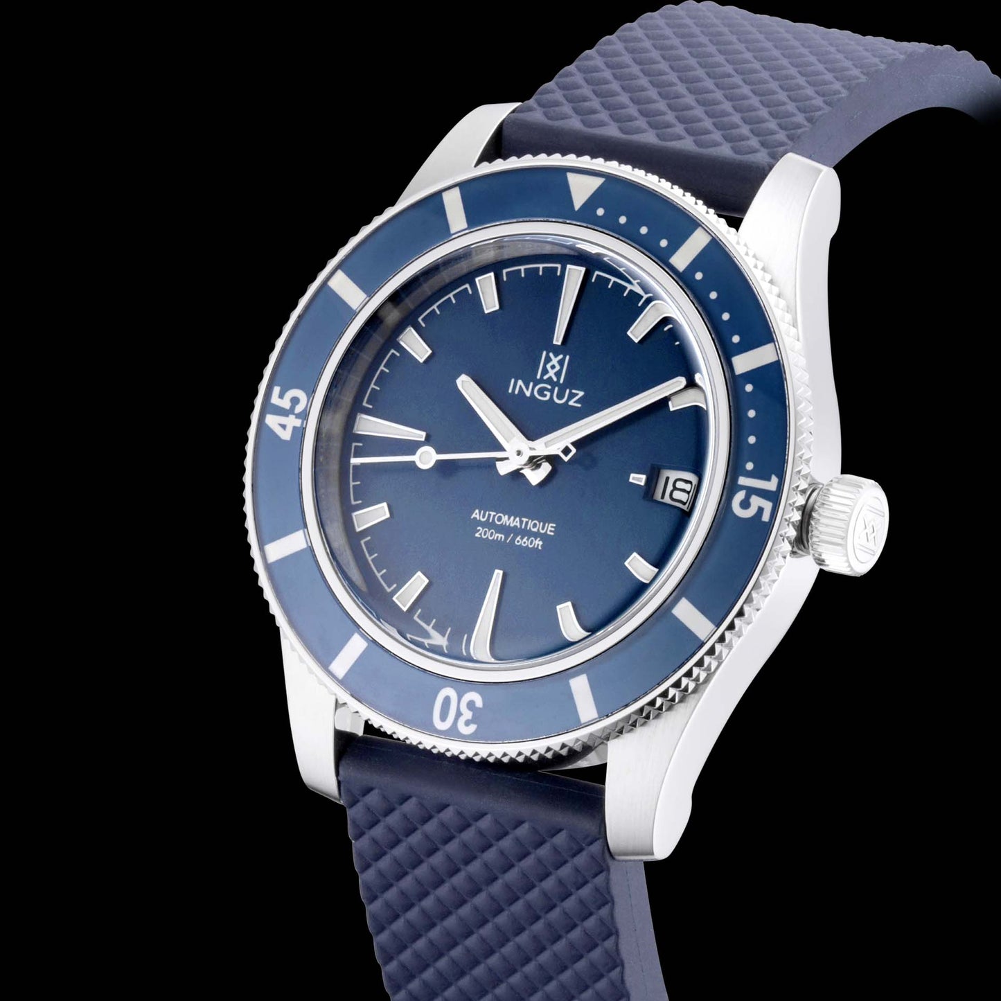 Montre Inguz La Teignouse cadran plat bleu bracelet caoutchouc