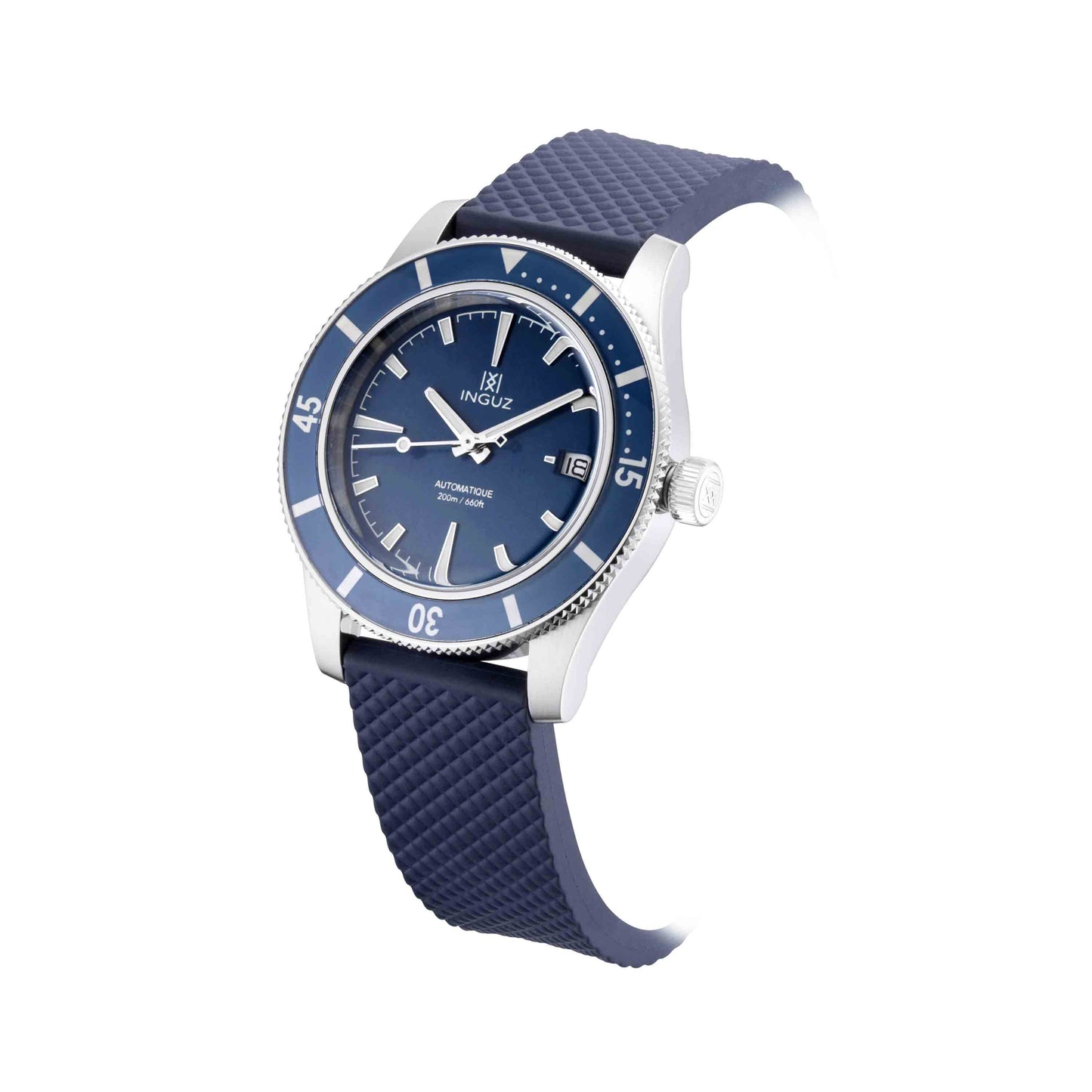 Montre Inguz La Teignouse cadran plat bleu bracelet caoutchouc