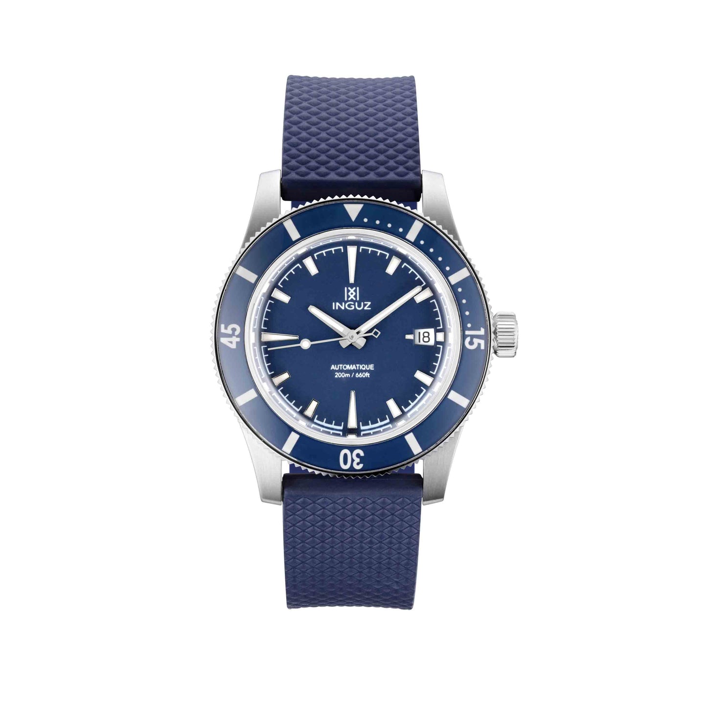Montre Inguz La Teignouse cadran plat bleu bracelet caoutchouc