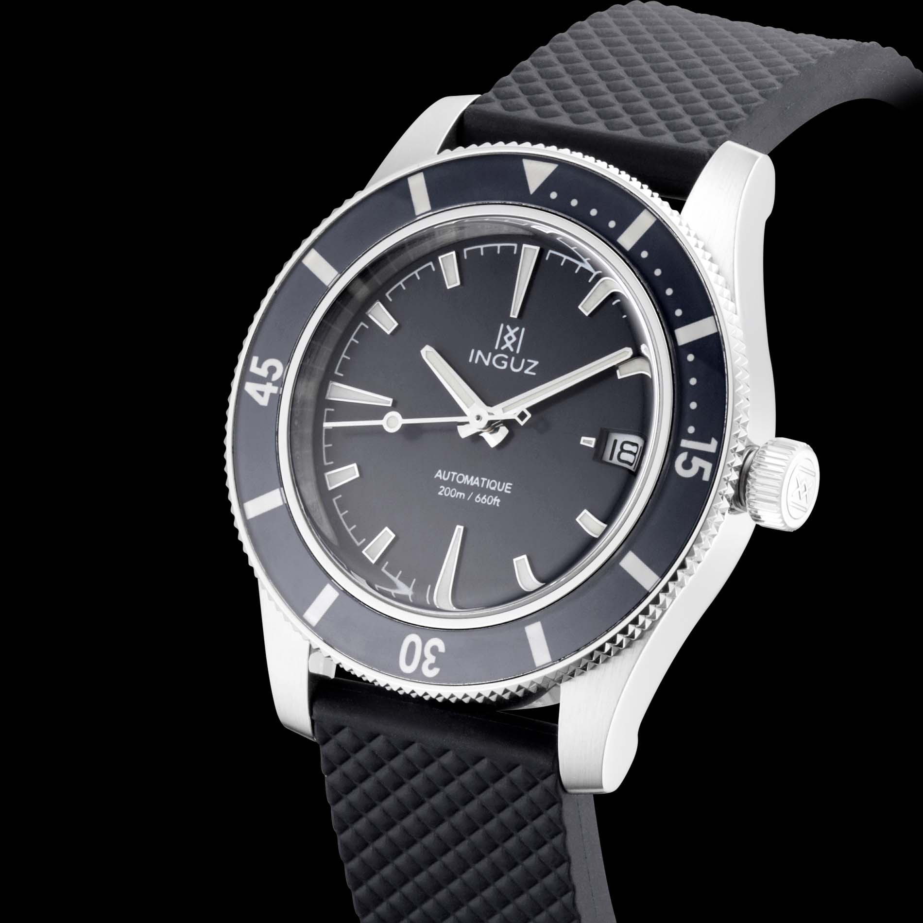 Montre Inguz La Teignouse cadran noir bracelet caoutchouc