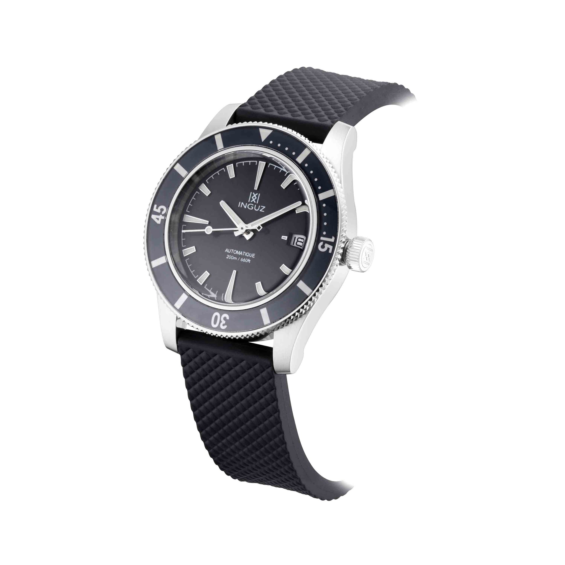 Montre Inguz La Teignouse cadran noir bracelet caoutchouc