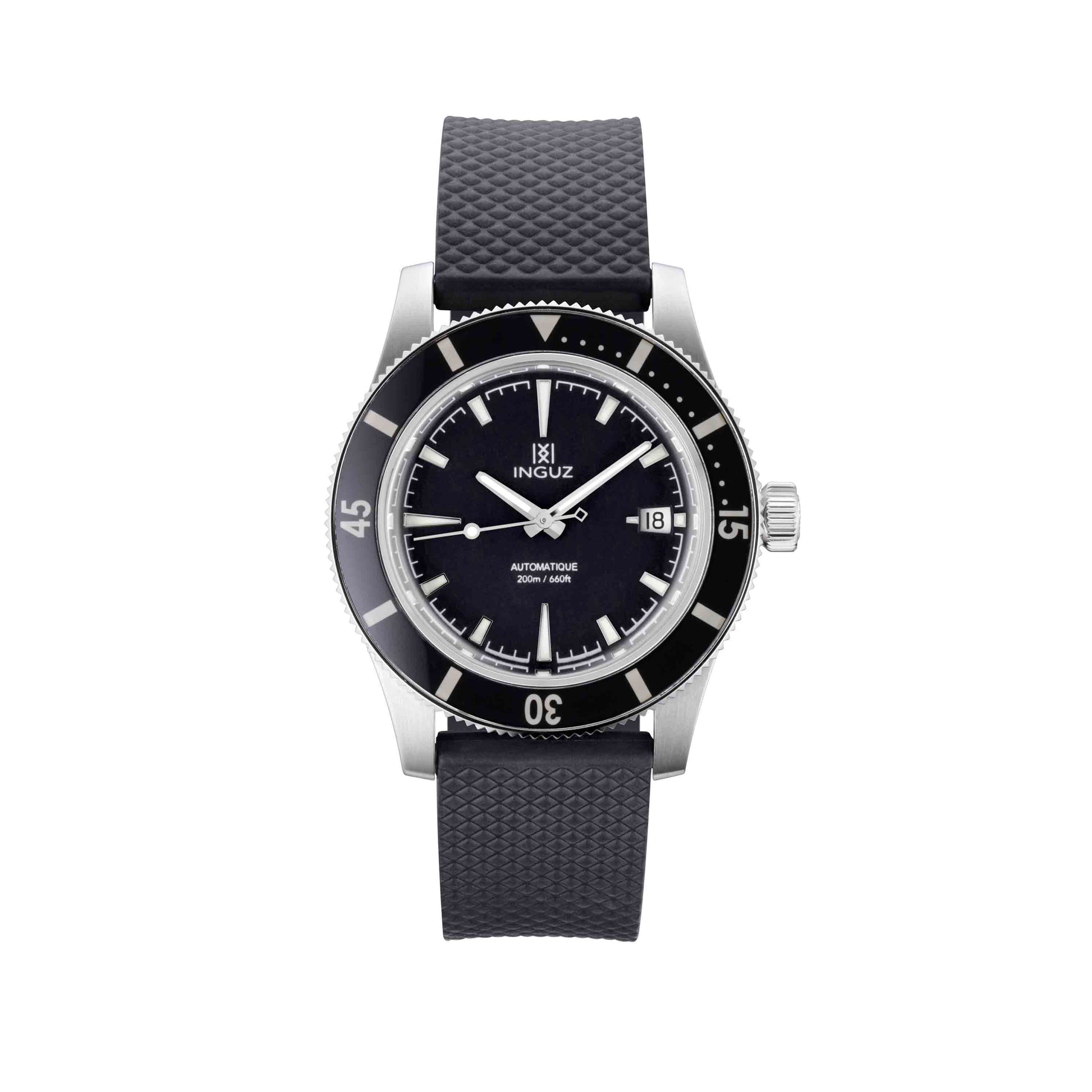 Montre Inguz La Teignouse cadran noir bracelet caoutchouc