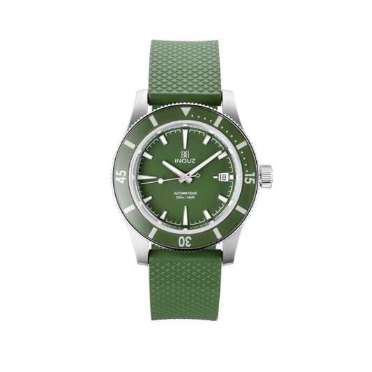 Montre Inguz La Teignouse cadran vert bracelet caoutchouc