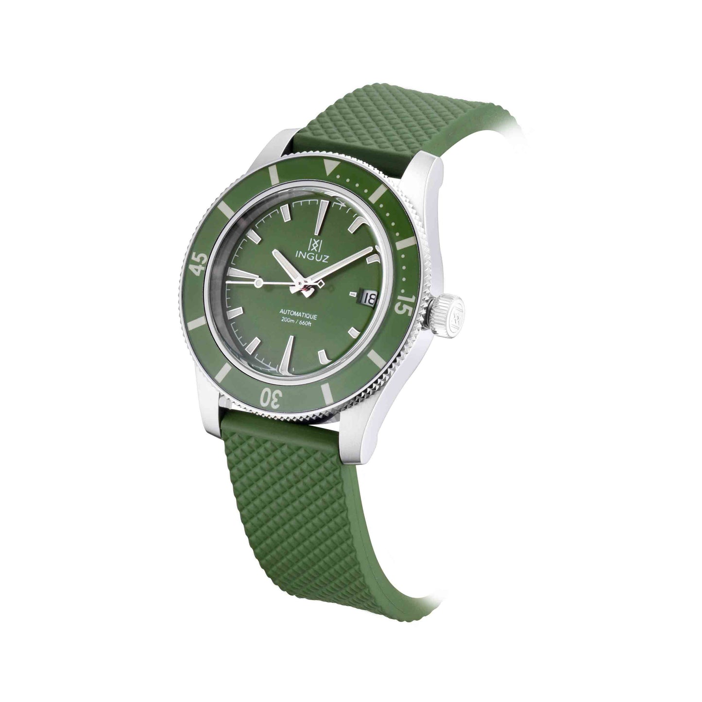 Montre Inguz La Teignouse cadran vert bracelet caoutchouc