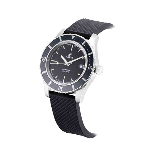 Montre Inguz La Teignouse cadran sandwich noir bracelet caoutchouc