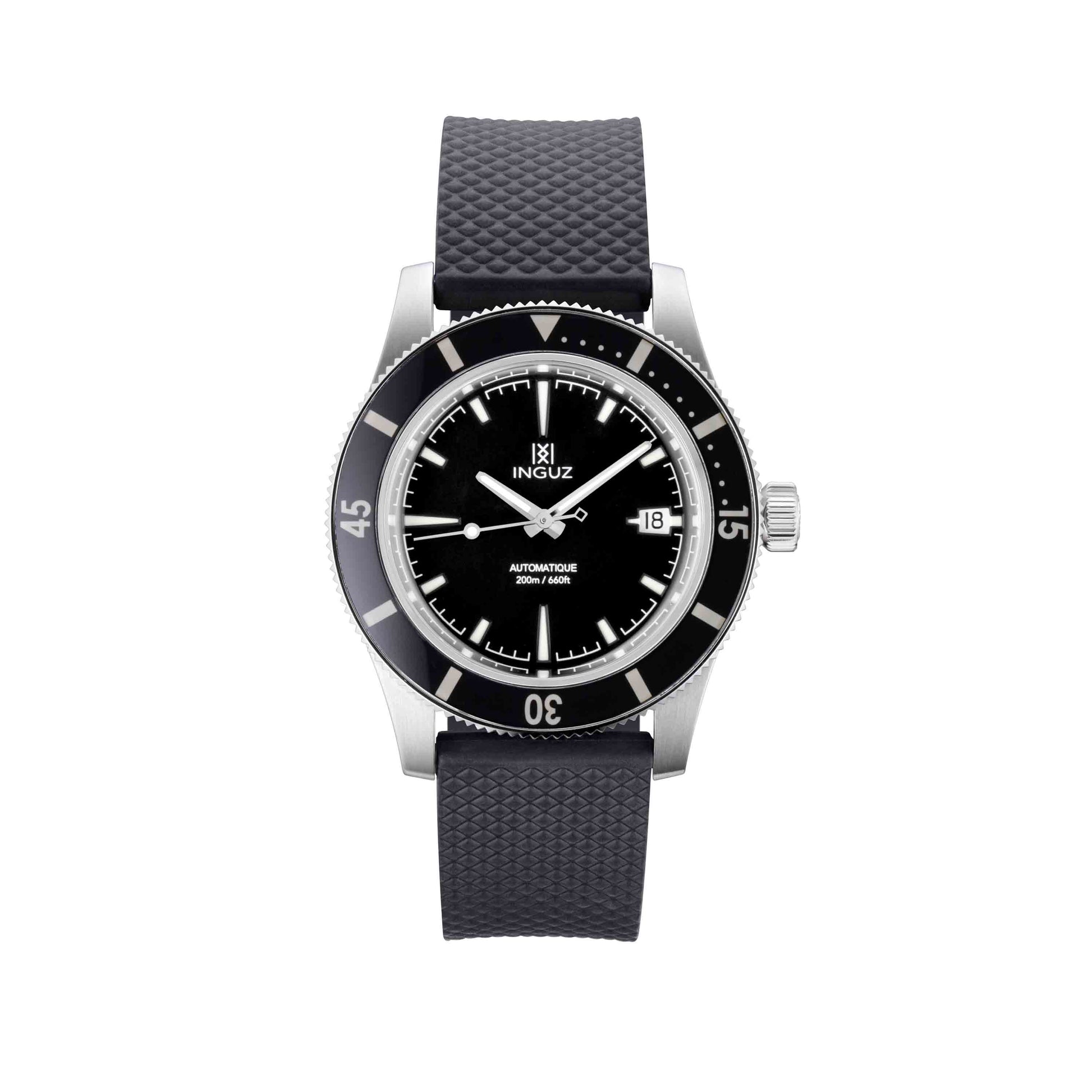 Montre Inguz La Teignouse cadran sandwich noir bracelet caoutchouc